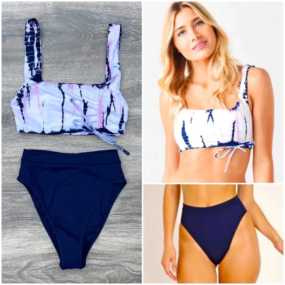 L*Space Tie Dye Wilder Bikini Top & Frenchi Bottoms, midnight blue
